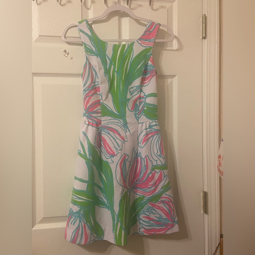 XS Lily Pulitzer fit and flare dress in “Ring the Bellboy” print.